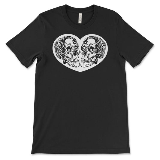 Heart with 2 Skulls black T-Shirt