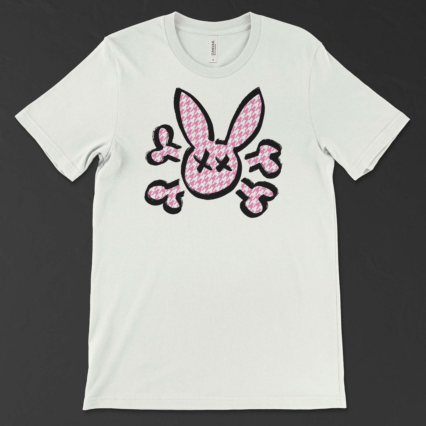 Bunny Skull with Houndstooth Pattern on a citron T-Shirt 