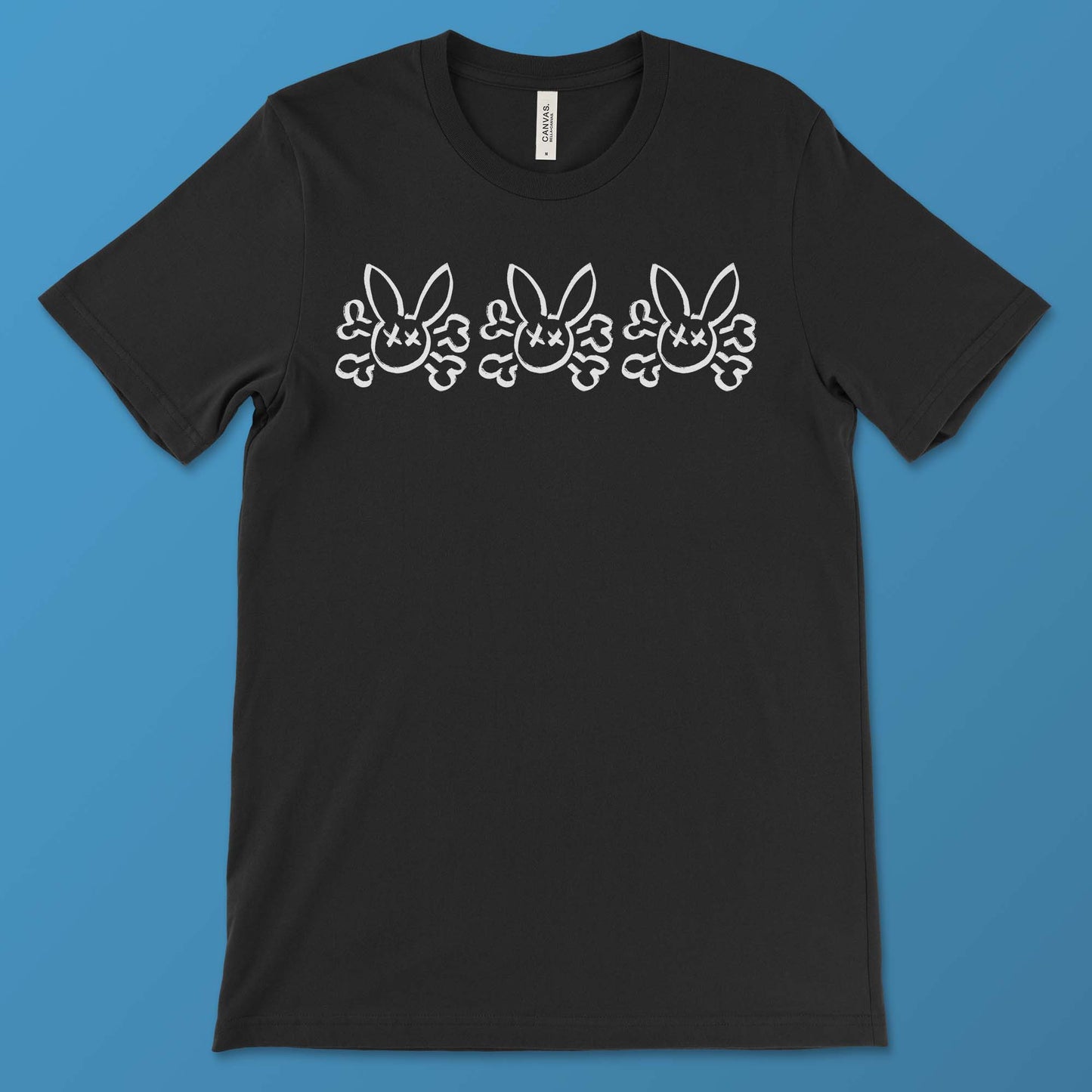 Bunny Skull and Cross Bones on a Black T-Shirt