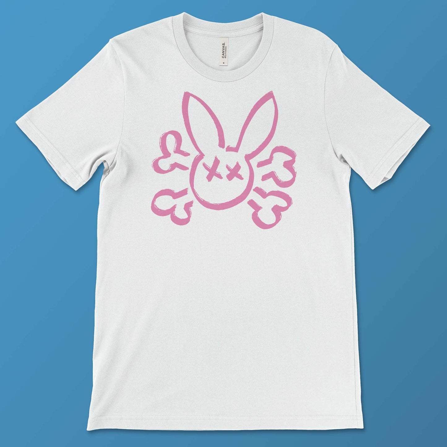 Pink Bunny Skull on a White Graphic Tee 