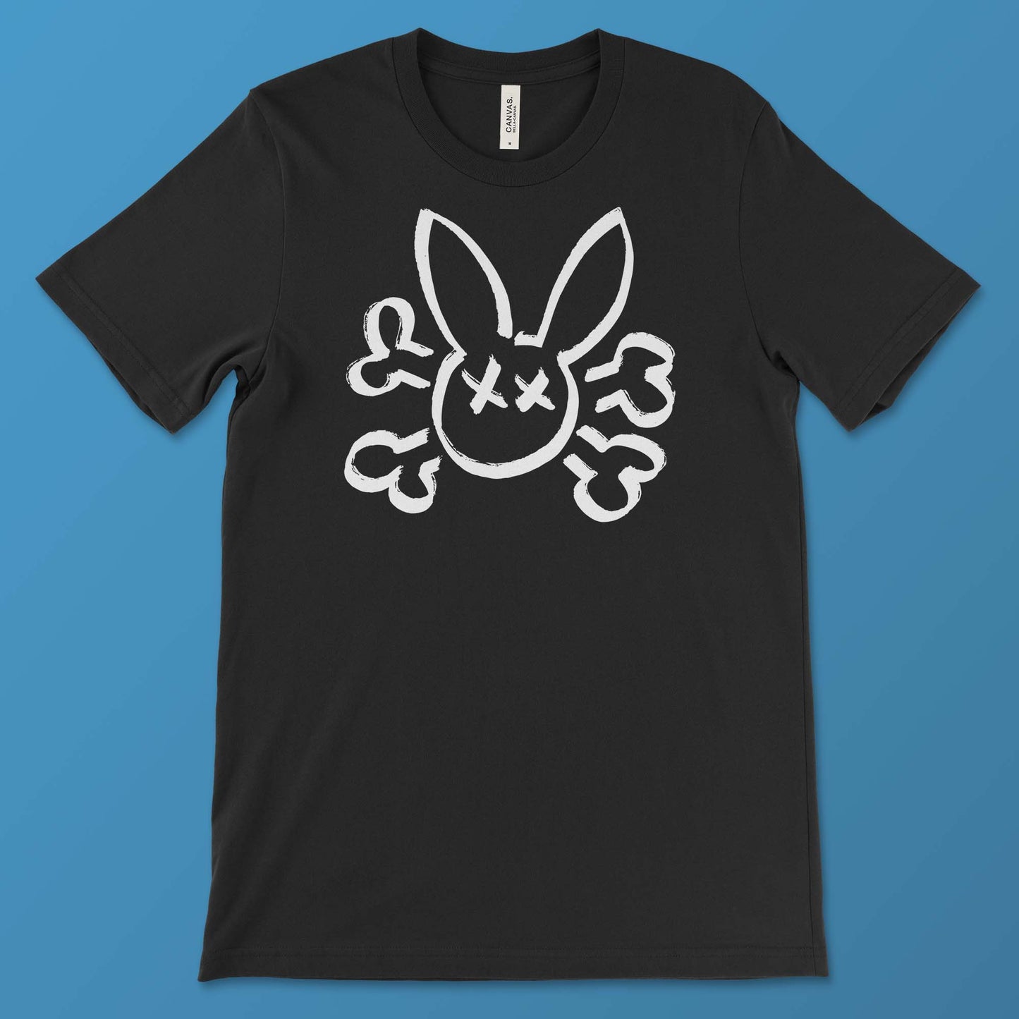 Bunny Skull on a black T-Shirt 