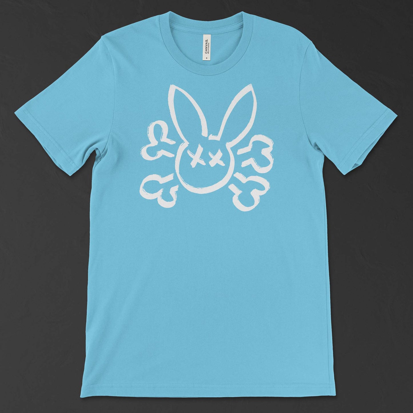 Bunny Skull on an ocean blue T-Shirt 