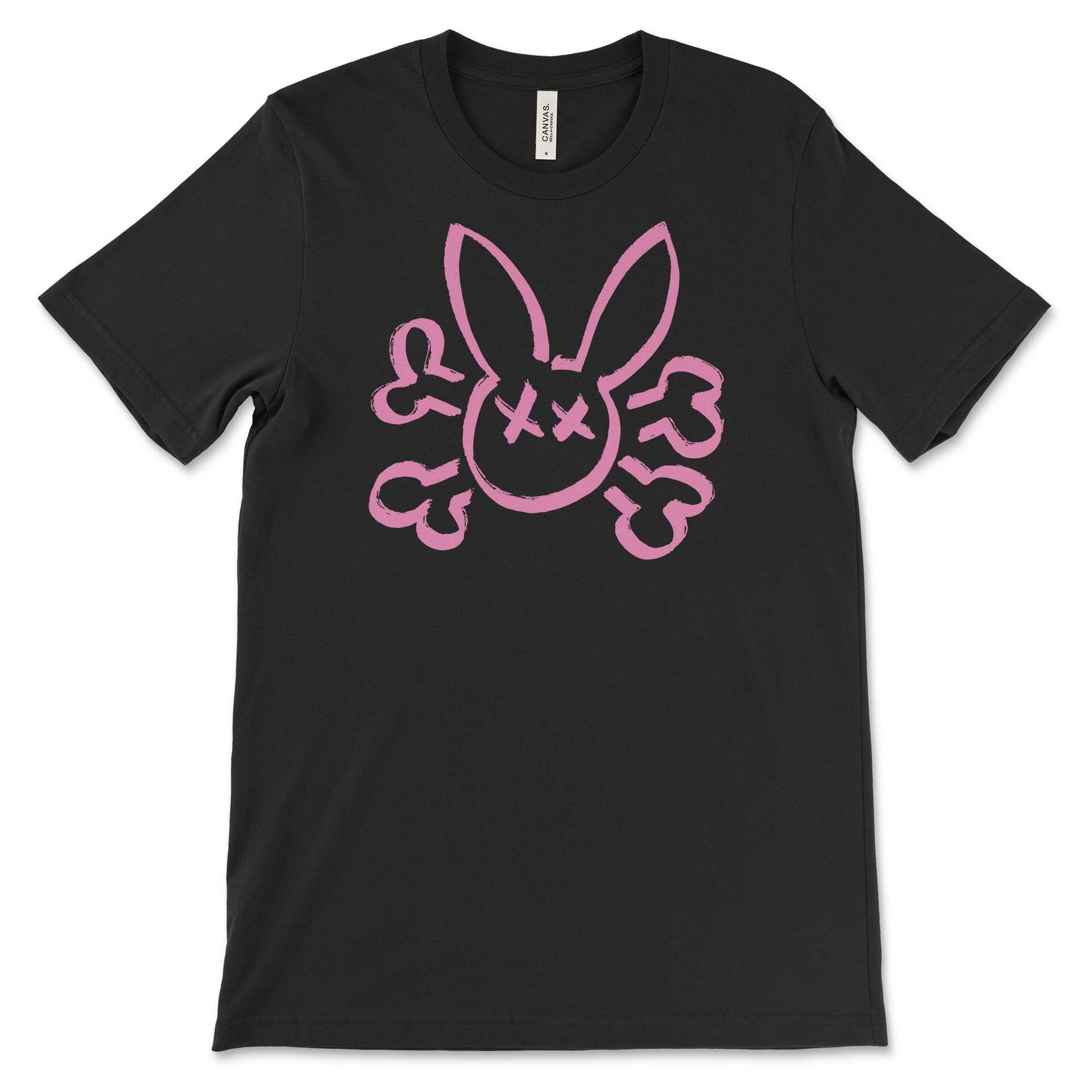 Pink Bunny Skull on a Black Graphic Tee 