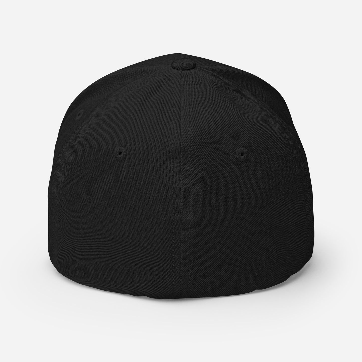 Back of black fitted hat