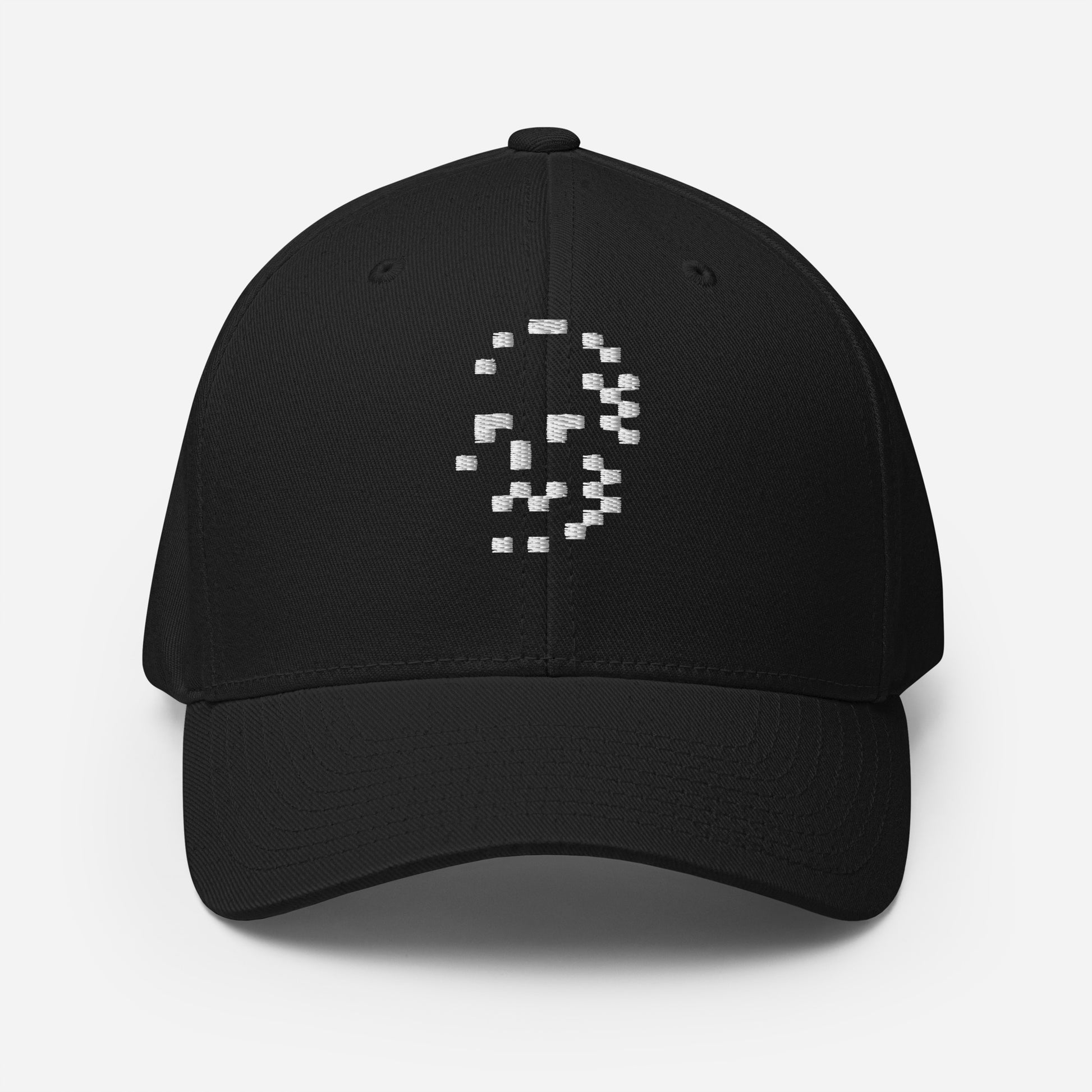 Digital Skull embroidered in white on Fitted black hat