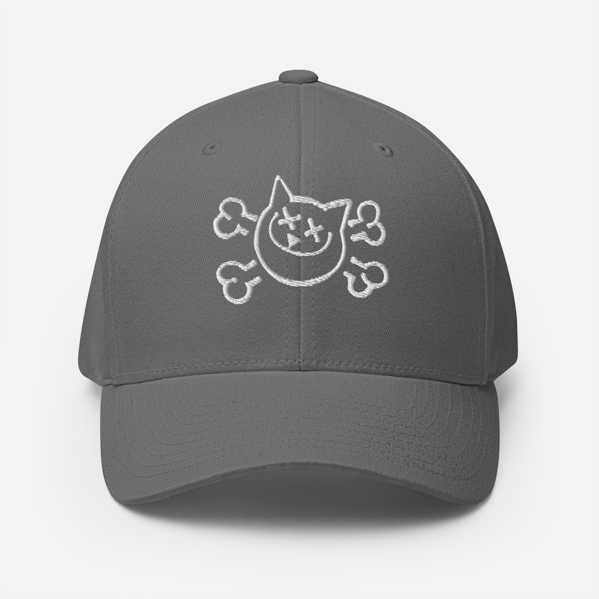 Graffiti cat embroidered in white on gray fitted hat