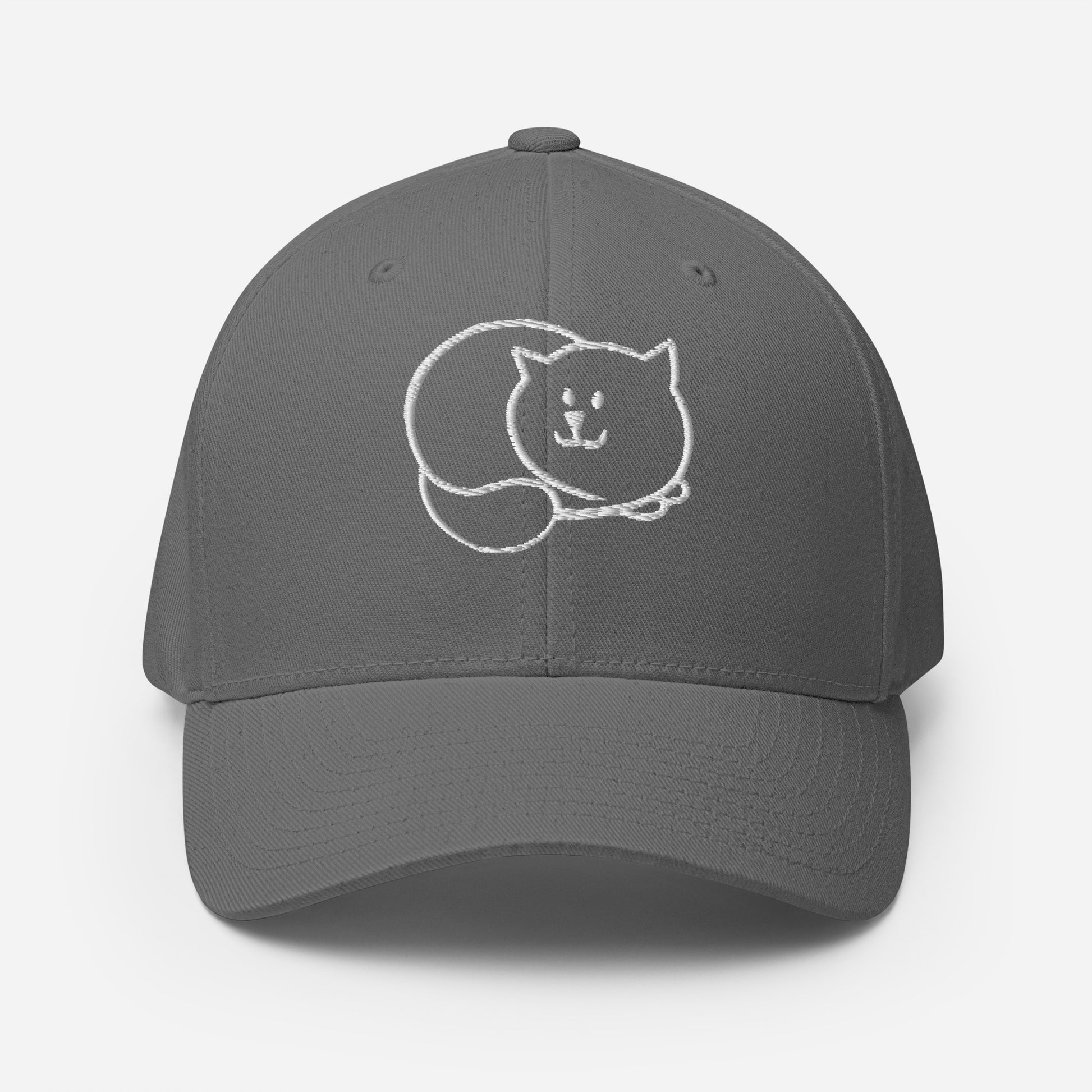 Loafed cat embroidered in white on gray fitted hat