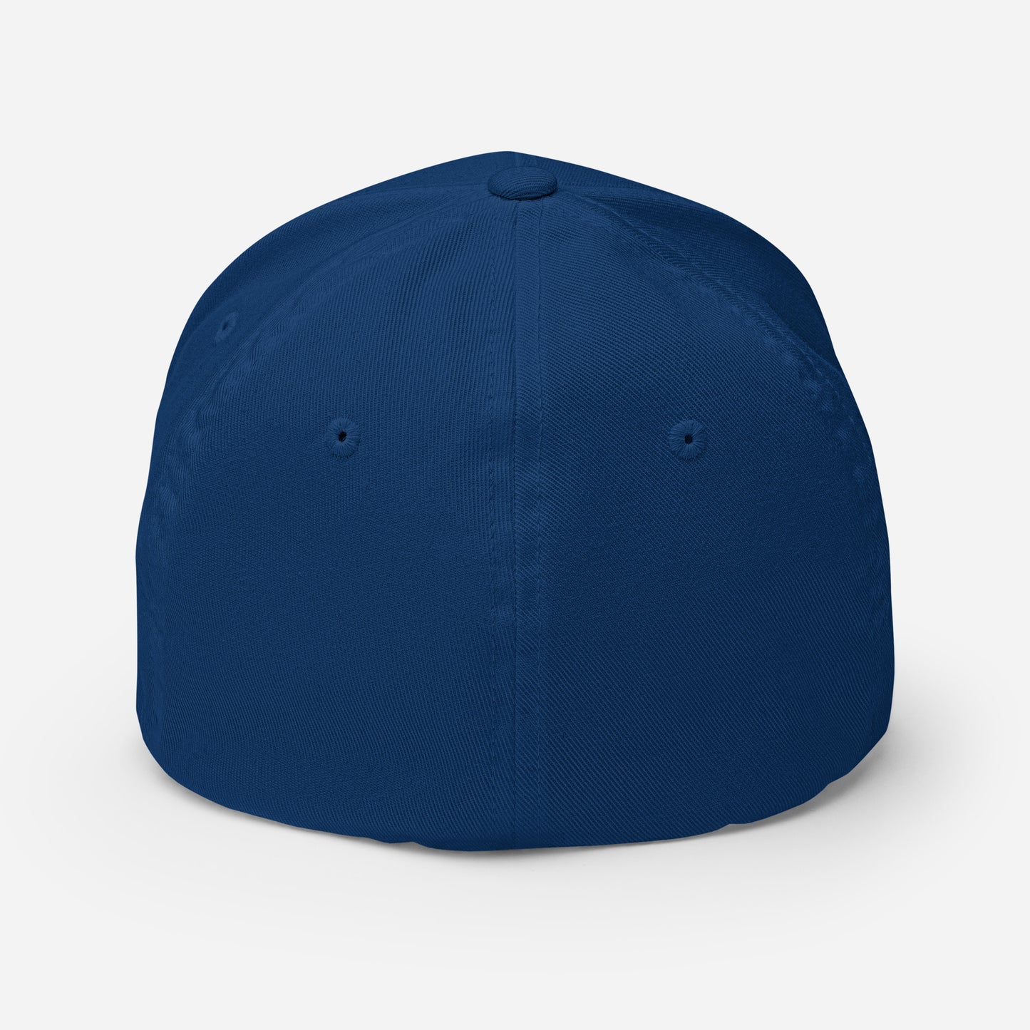 back view of blue fitted hat