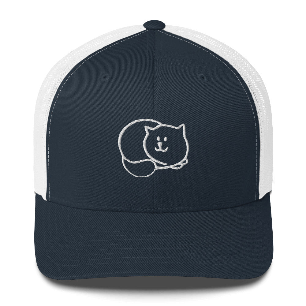 Blue and White Loafed Cat Trucker Hat