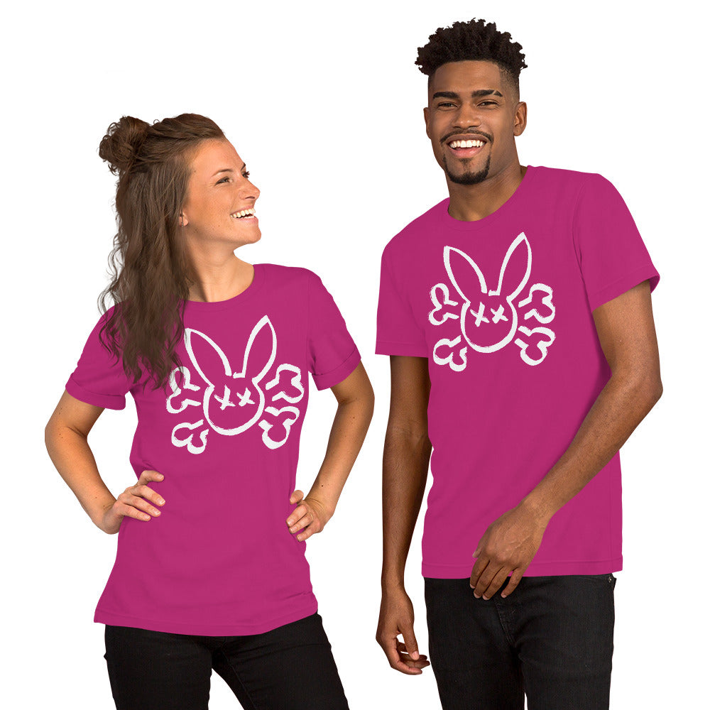 Bunny Skull on a berry T-Shirt worn by models