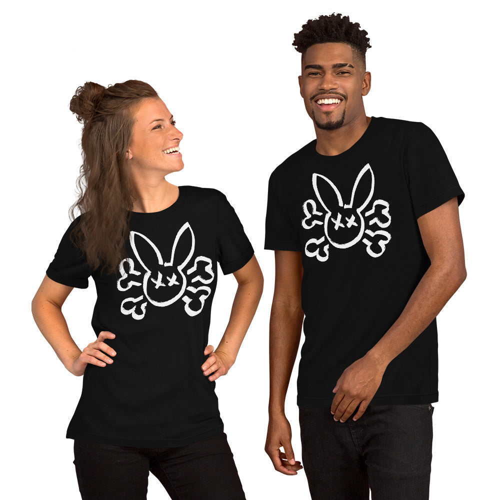 Bunny Skull on a black T-Shirt worn by models