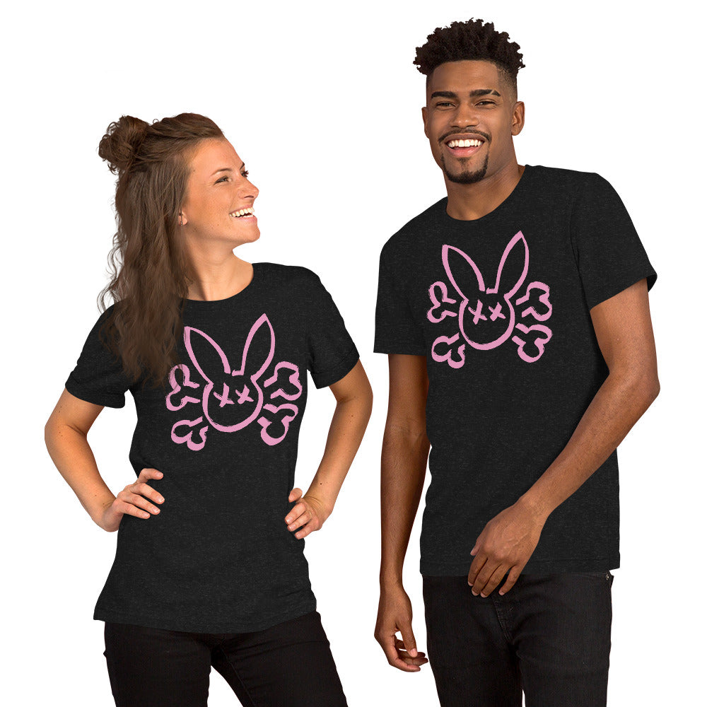 Pink Bunny Skull on a Black Graphic Tee worn by models