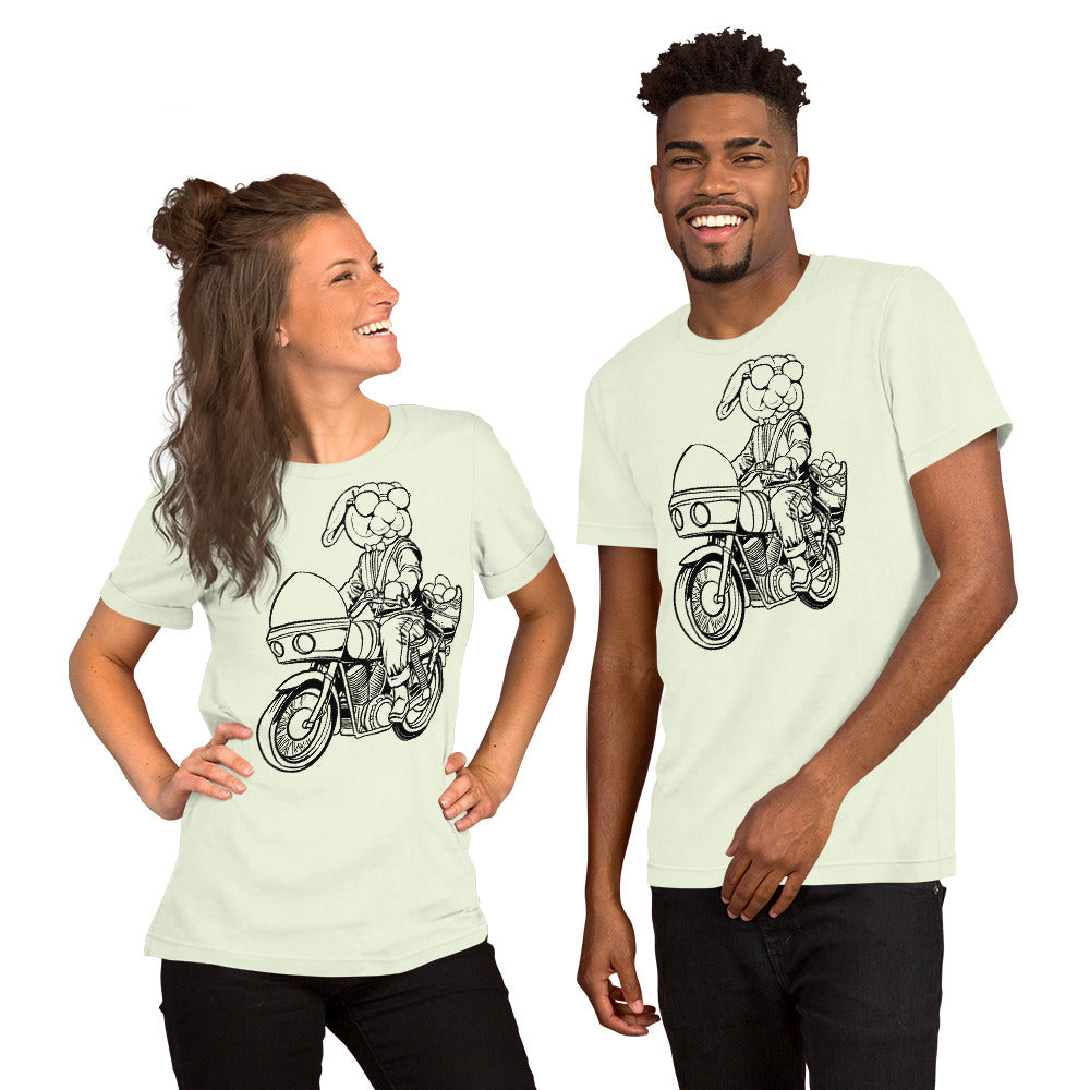 Easter Bunny on a Motorcycle on a Citron T-Shirt worn by models