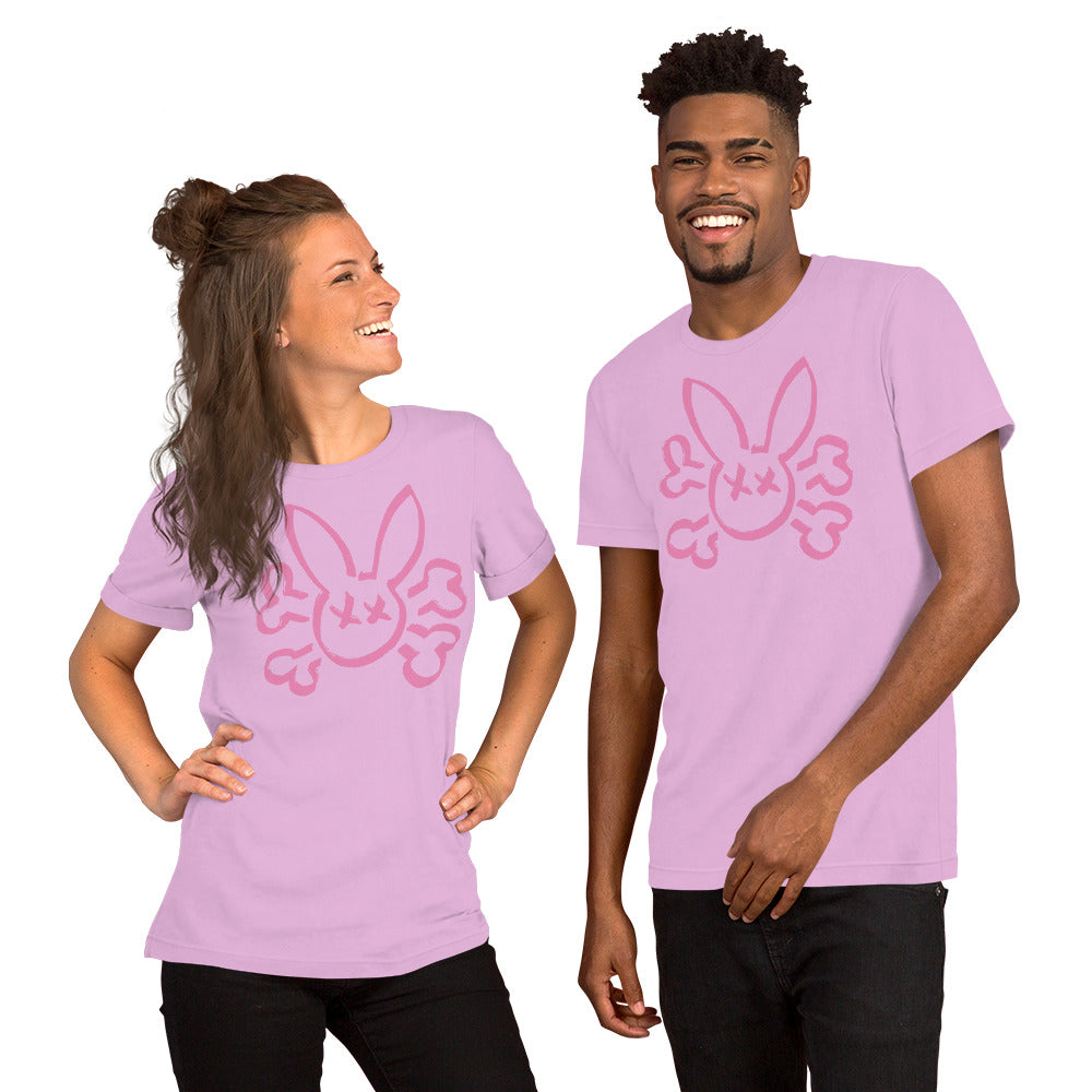 Pink Bunny Skull on a Lilac Graphic Tee worn by models