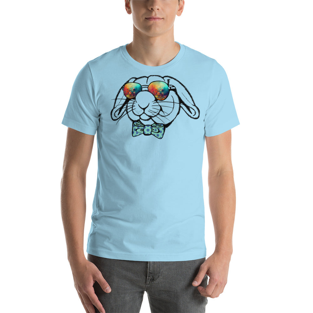 Easter Bunny in Sunglasses Tee in ocean blue worn by a model